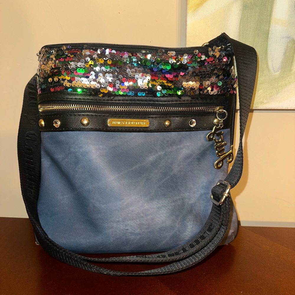 Juicy Couture Blue Crossbody with Multicolor Sequin Trim